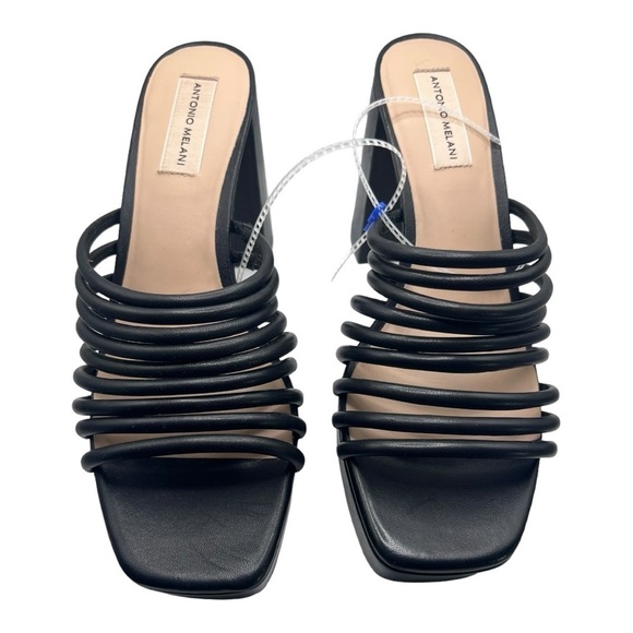 Antonio Melani Bree Tubular Black Slip On Block Heel Open Toe Sandals Size 9.5 - Picture 5 of 15
